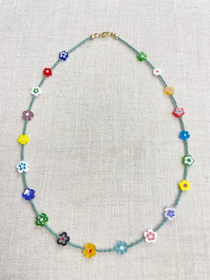 Glass Floral Beaded Delicate Necklace