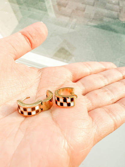 Brown Checkered Hoop Earrings