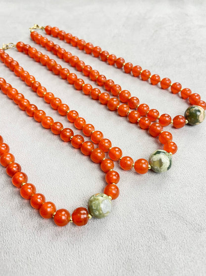 Vintage Rhyolite Orange Beaded Necklace