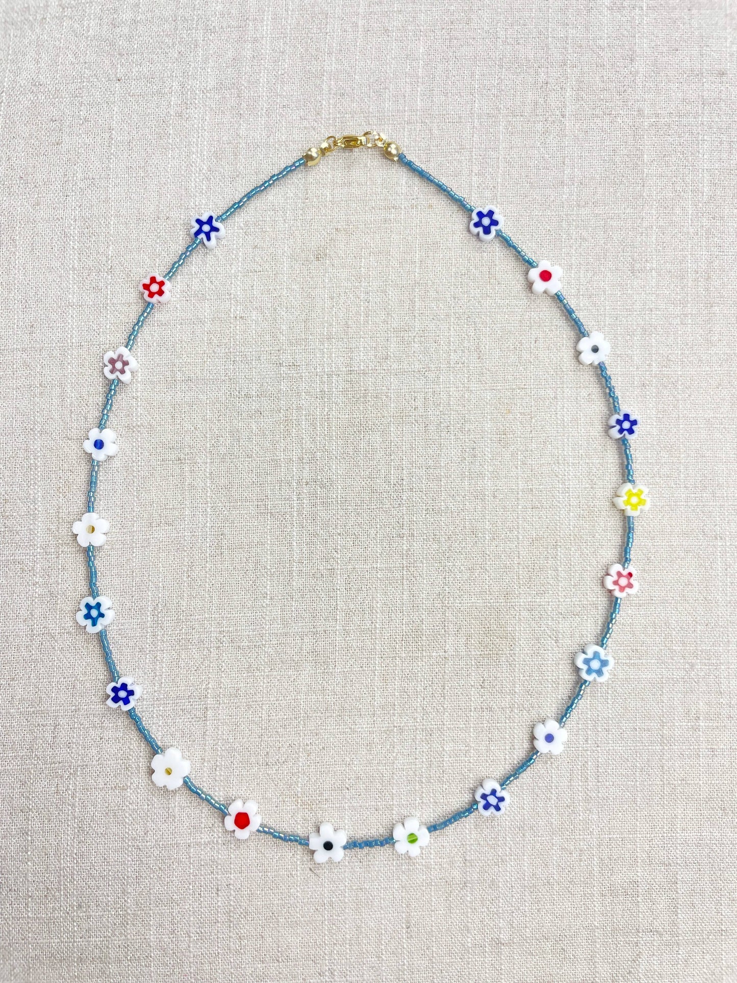 Glass Floral Beaded Delicate Necklace