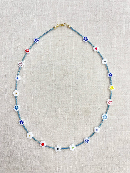 Glass Floral Beaded Delicate Necklace
