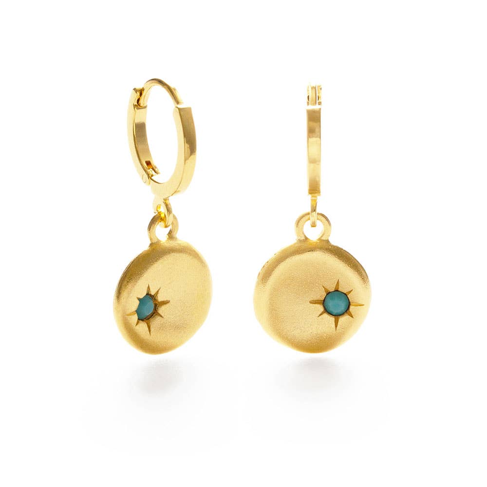 North Star Coin Huggie Earrings Czech Crystal