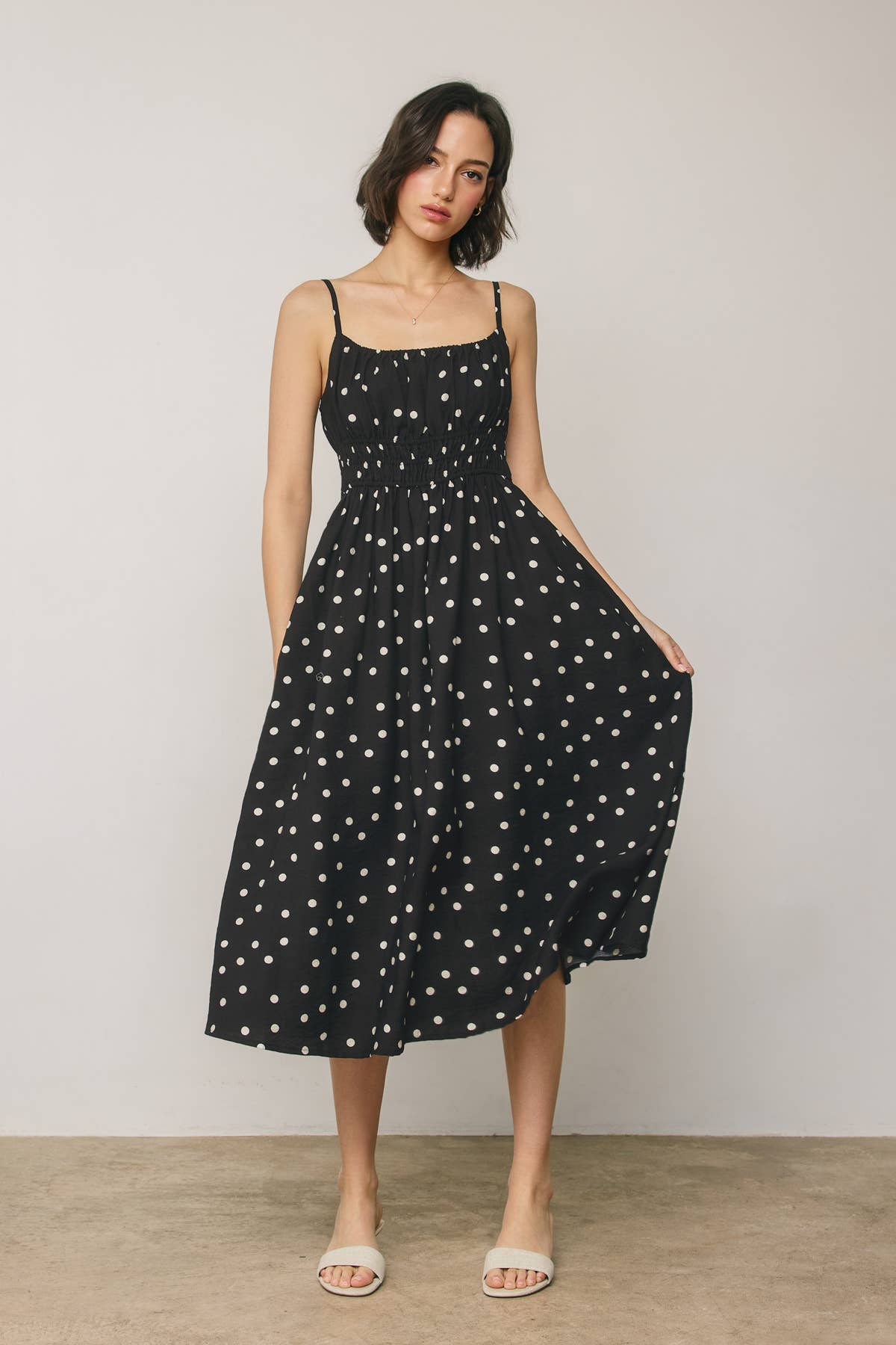 Polka Dot Spaghetti Strap Midi Waist Dress