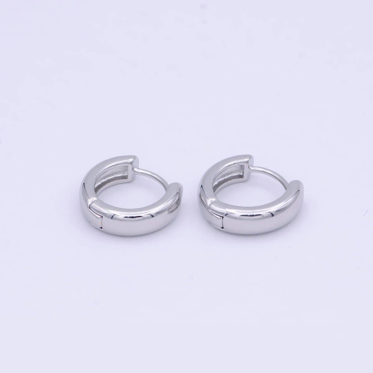 Rhodium Plated Huggie Hoop Earrings