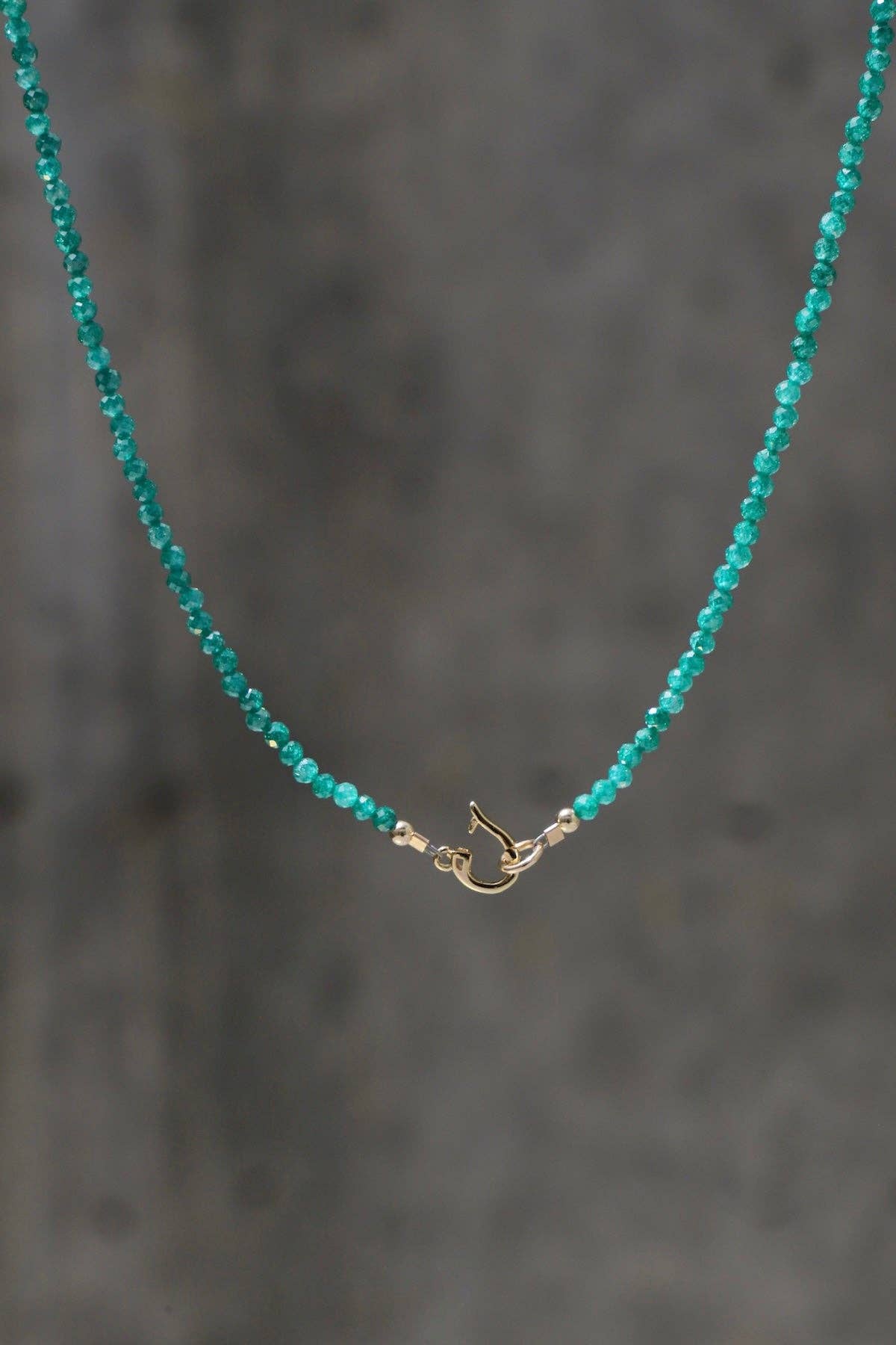 Green Jade Beaded Charm Necklace, Gold Clasp