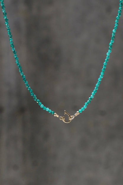 Green Jade Beaded Charm Necklace, Gold Clasp