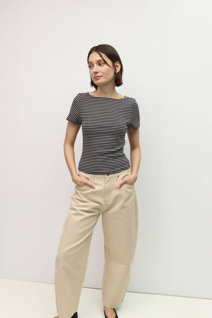 Striped Wide Neck Knit Top