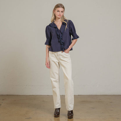 Ruffle Trim Lace Detail Blouse