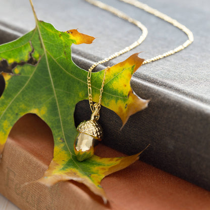 Acorn Pendant Necklace, Gold Plated Brass
