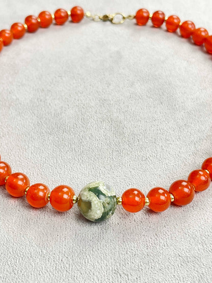 Vintage Rhyolite Orange Beaded Necklace