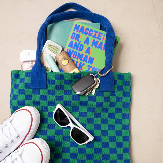 Blue and Green Checkered Tote Bag
