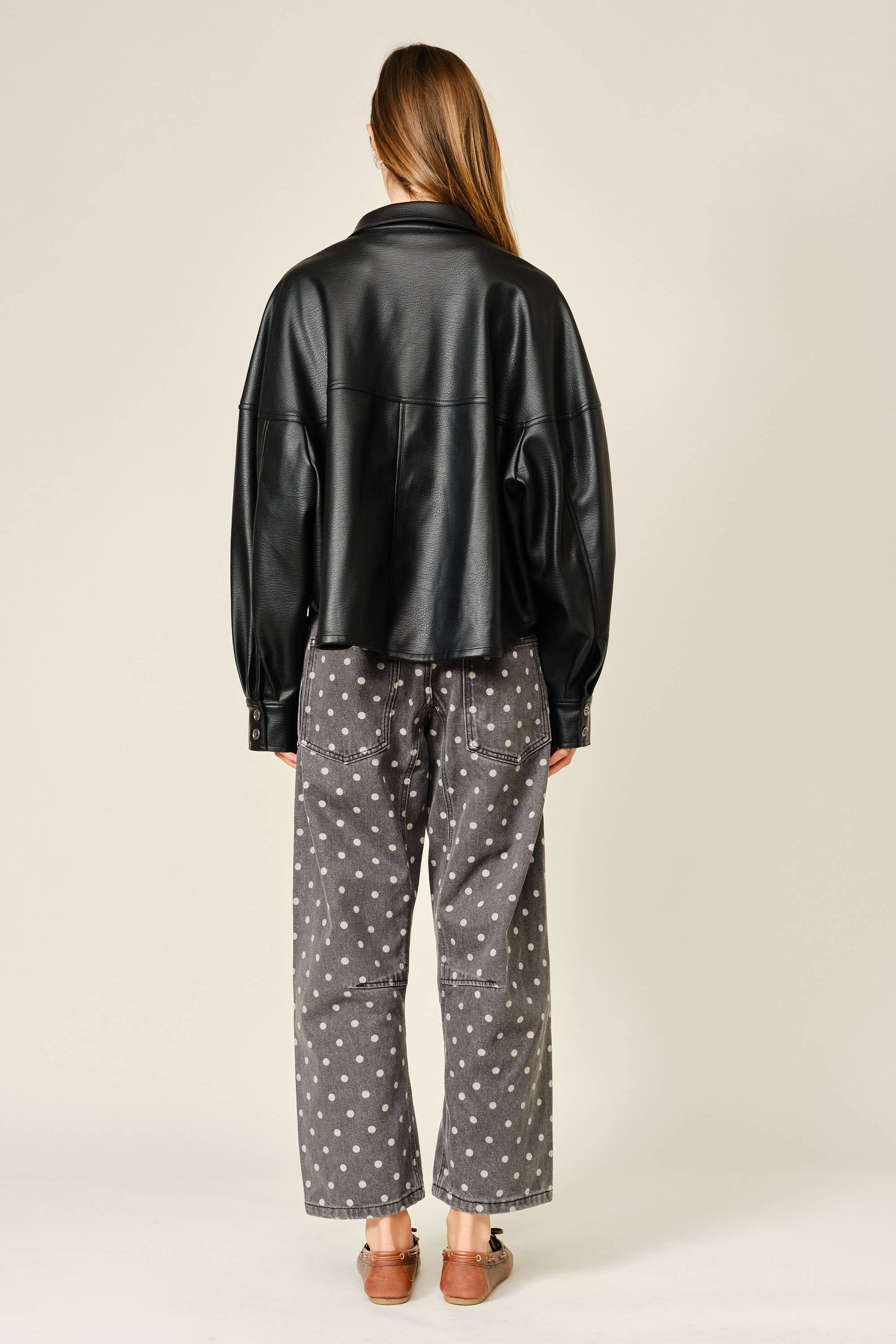 Polka Dot Barrel Leg Cotton Denim Pants