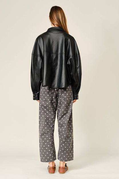 Polka Dot Barrel Leg Cotton Denim Pants