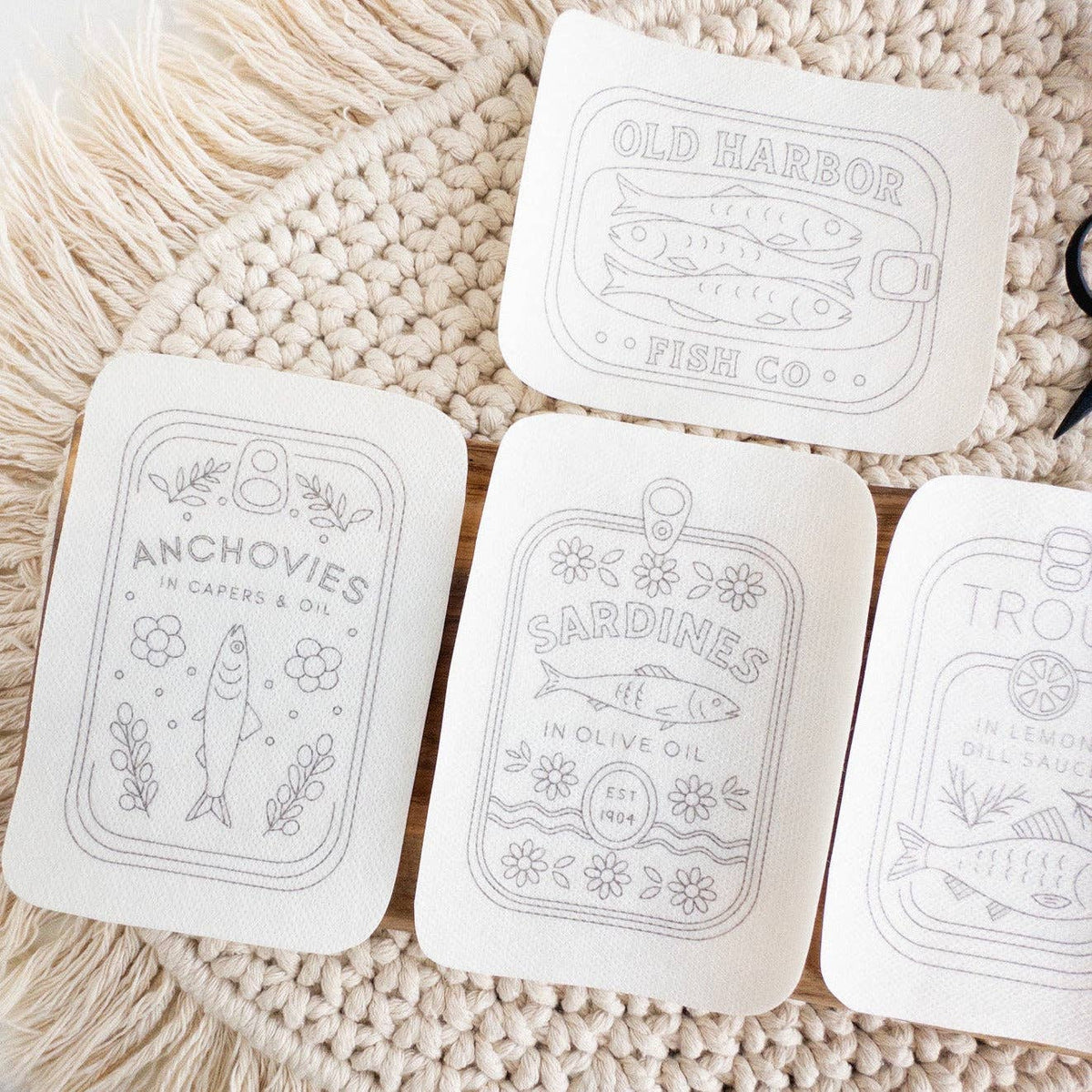 Tinned Fish Stick and Stitch Embroidery Patterns
