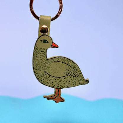 Silly Goose Leather Keychain Gold Plated