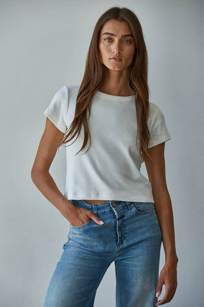 Cotton Round Neck Short Sleeve Crop Tee