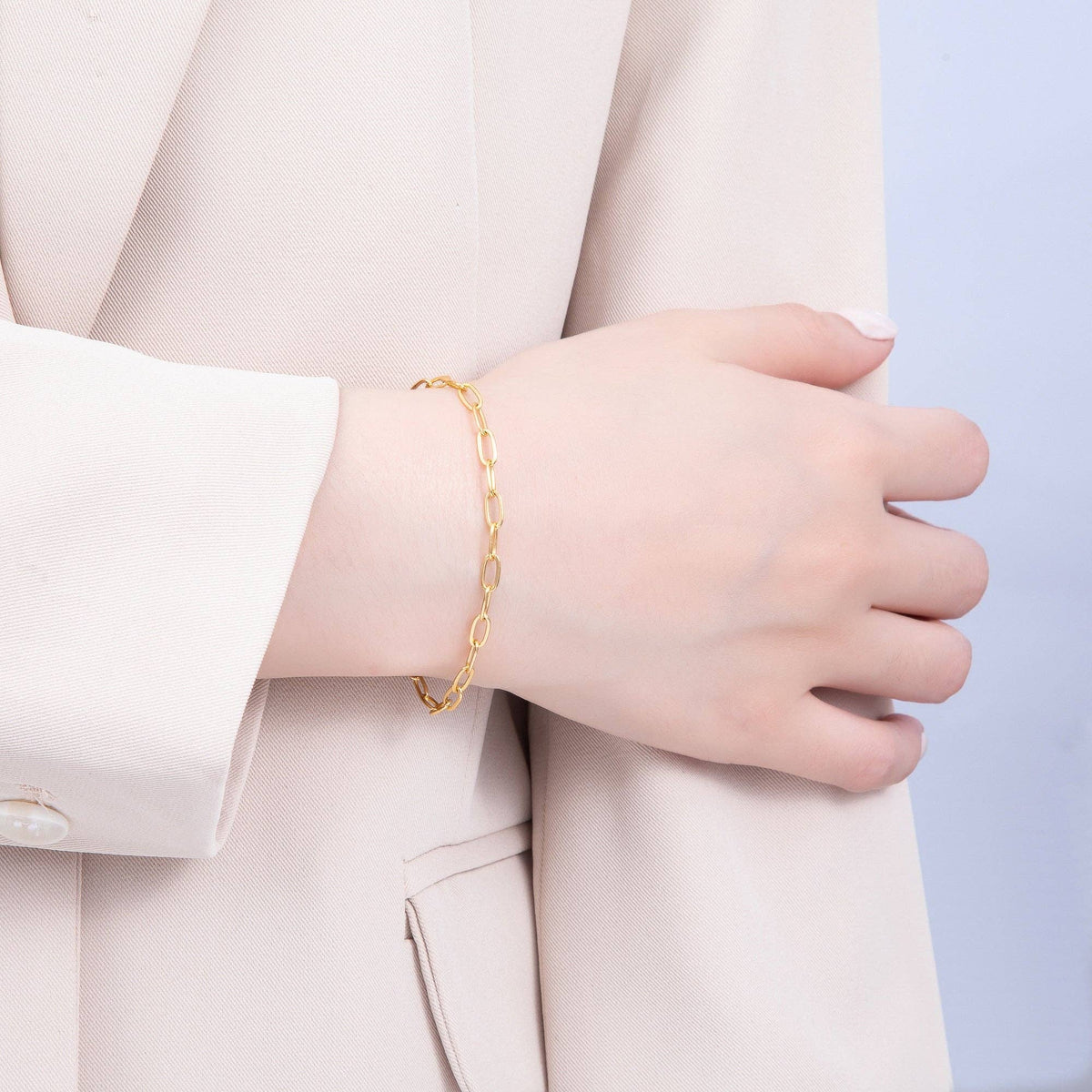 Gold Filled Paperclip Chain Bracelet with Zirconia