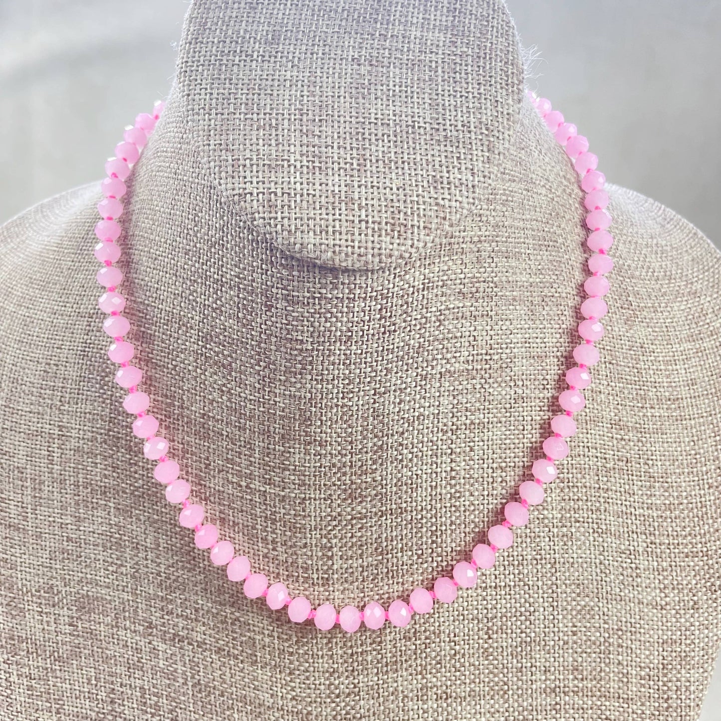 Pink Neon Crystal Beaded Handknotted Necklace