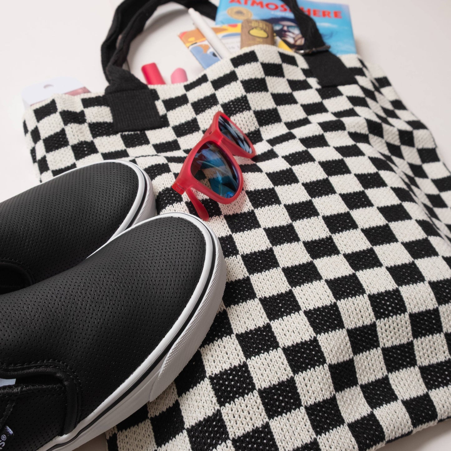 Black Checkered Tote Bag