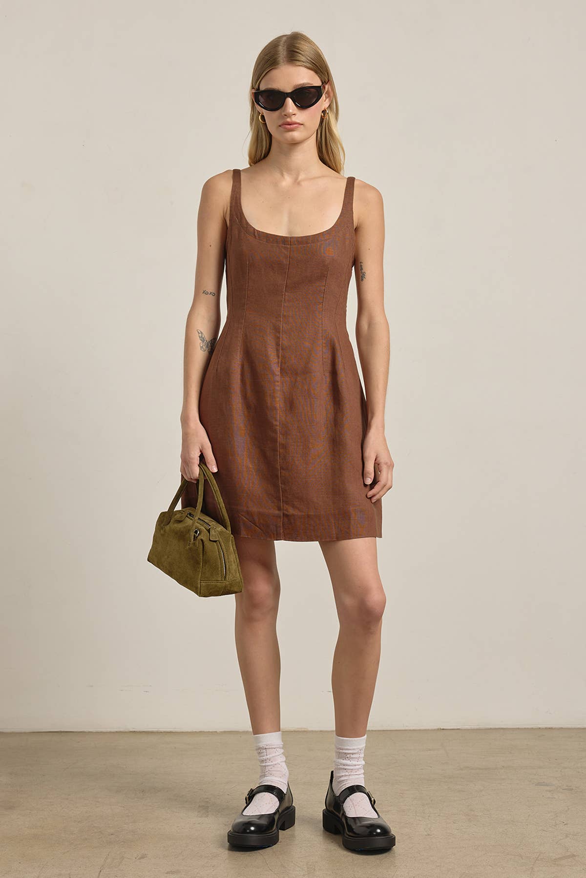 Linen Square Neck Mini Dress