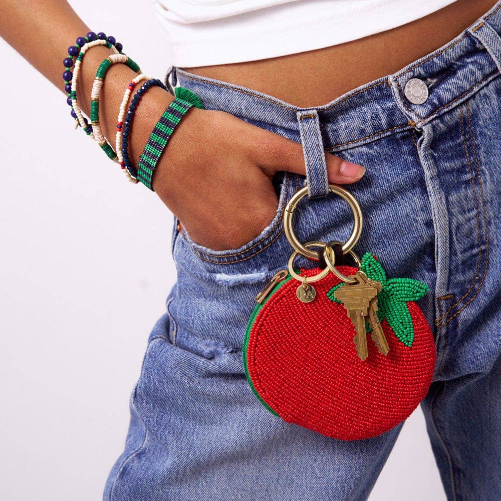Tomato Beaded Coin Purse with Zipper
