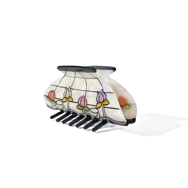 Vintage Lamp Print Flower Claw Clip