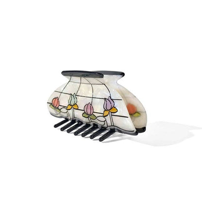 Vintage Lamp Print Flower Claw Clip