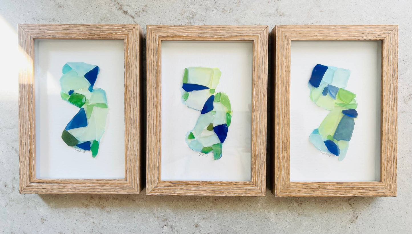 New Jersey Sea Glass Art – Handmade Watercolor & Sea Glass State Silhouette