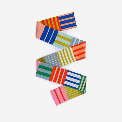Patchwork Stripe Skinny Knit Scarf 84 Inch