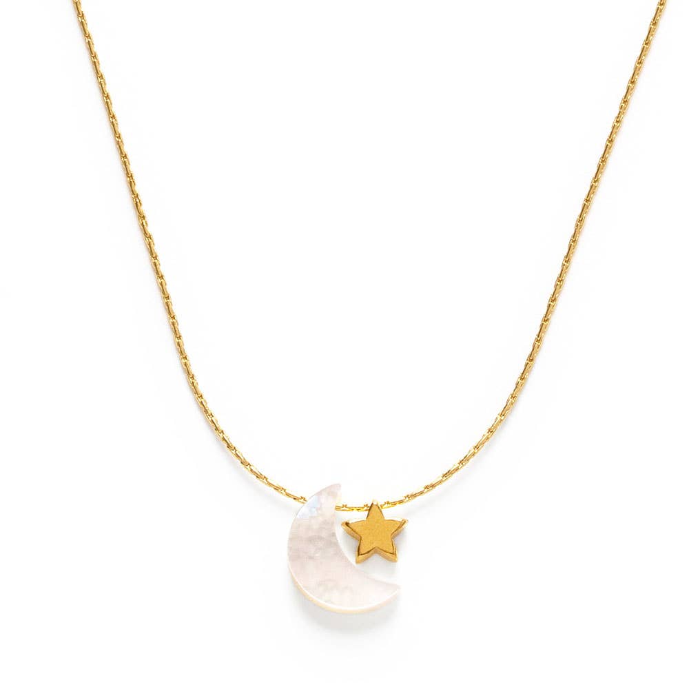 Mother of Pearl Moon and Star Necklace