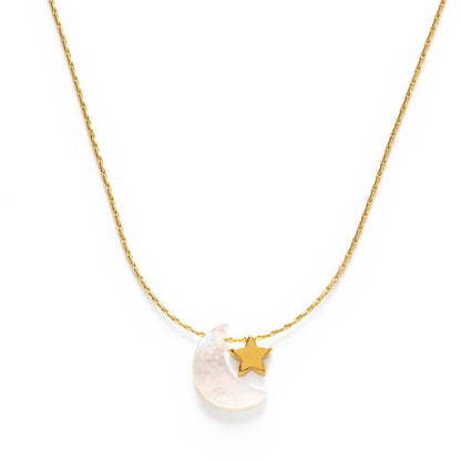 Mother of Pearl Moon and Star Necklace