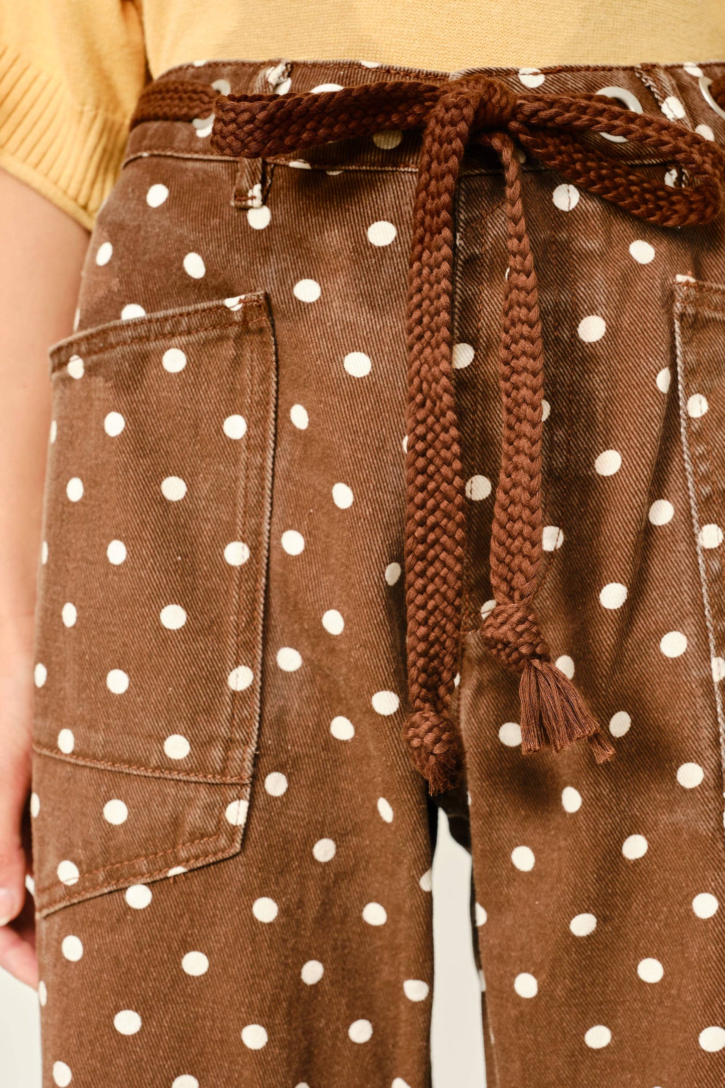 Polka Dot Barrel Leg Cotton Denim Pants
