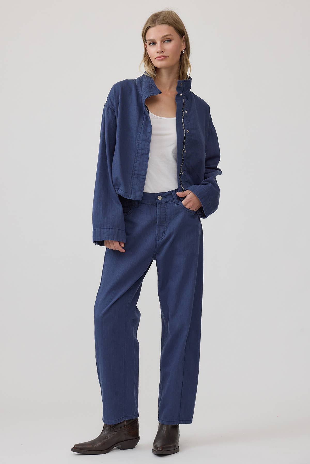 Cotton Barrel Leg Jeans