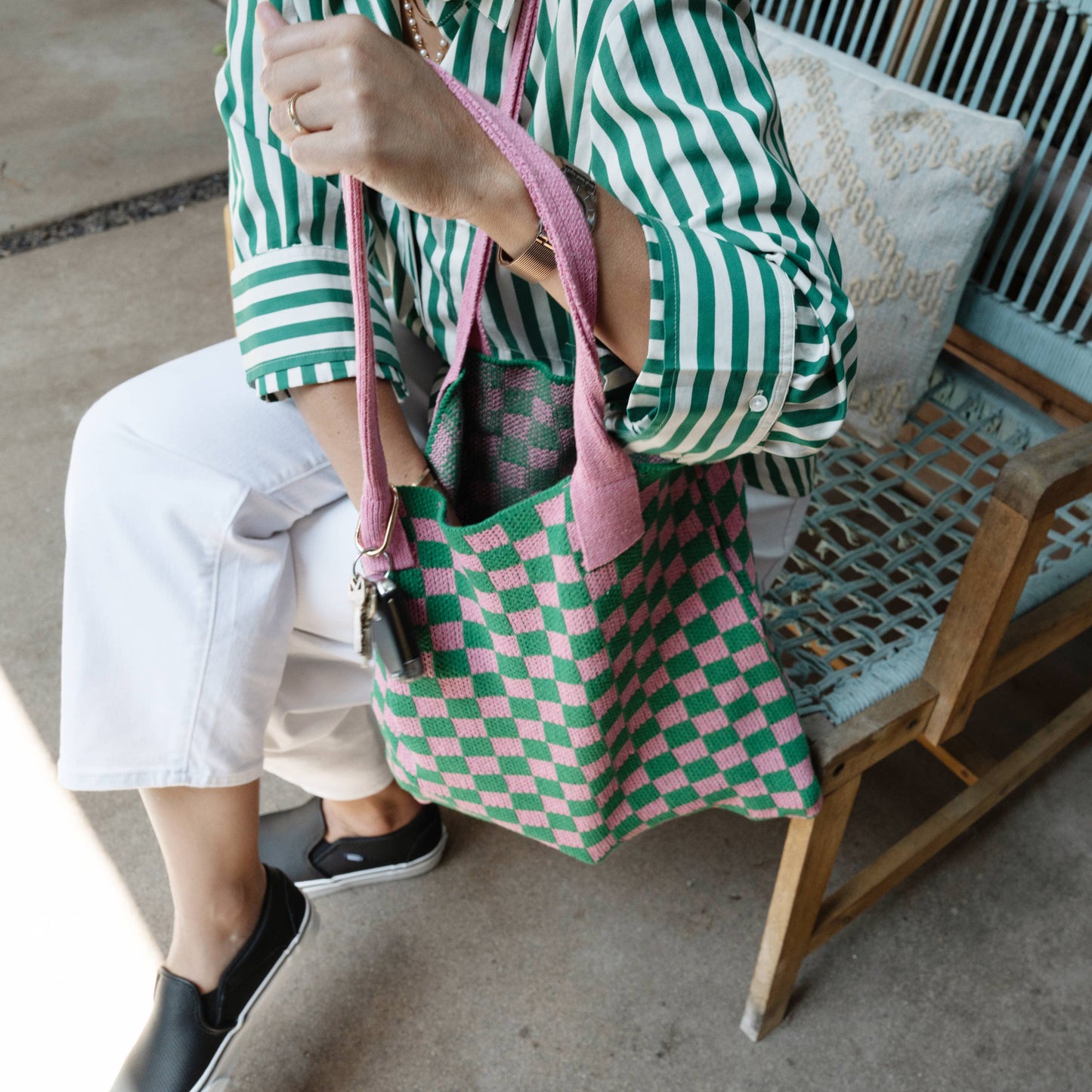 Pink and Green Checkered Everyday Tote Bag