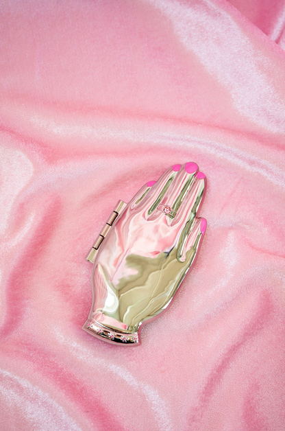 Hand-Shaped Gesture Compact Mirror, Silver
