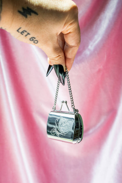 Pocket Purse Pill Case with Engraved Roses