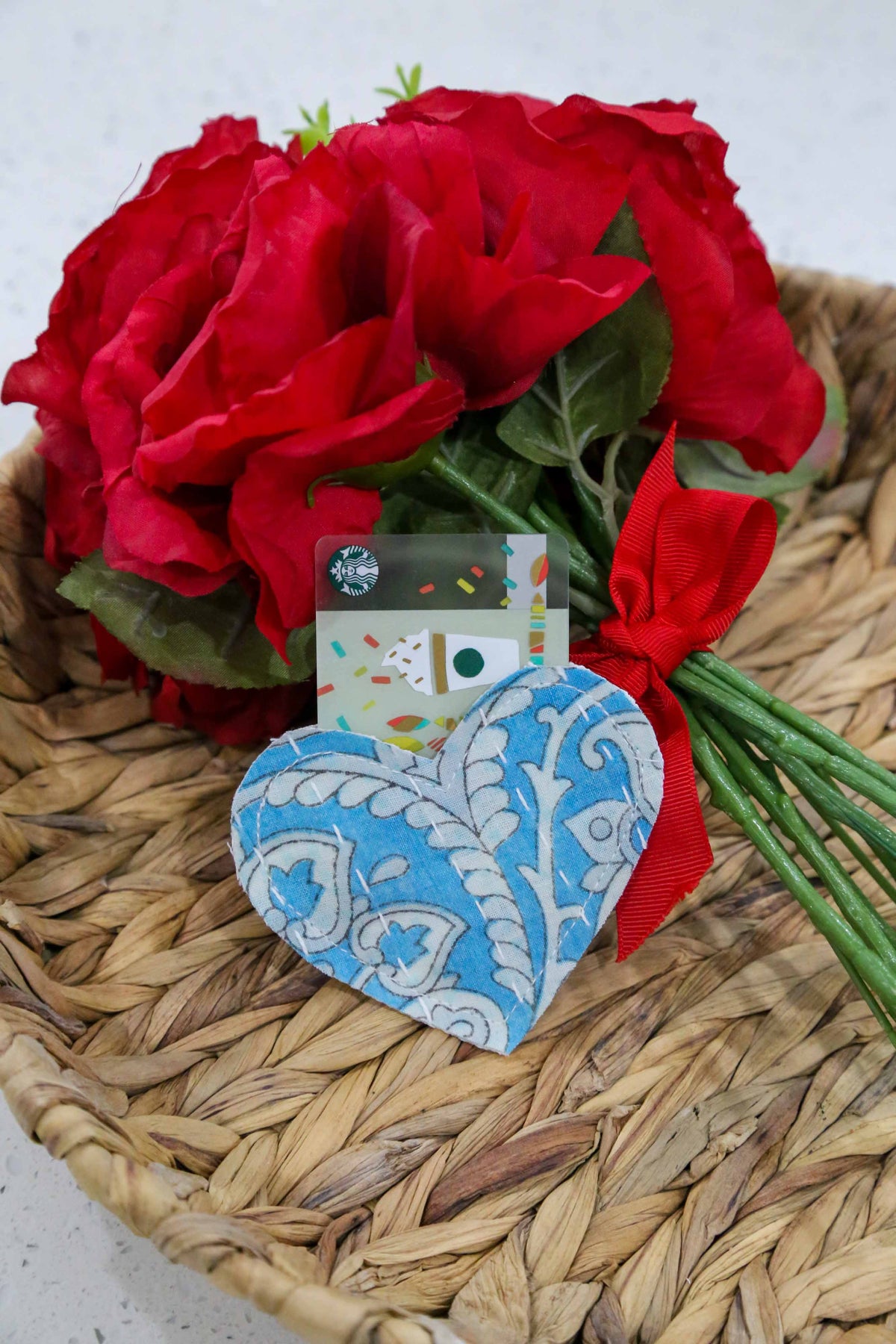Kantha Stitched Heart Gift Pouch, Recycled Fabric