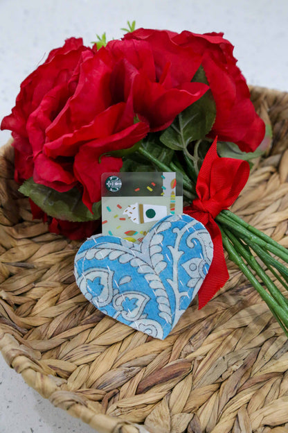Kantha Stitched Heart Gift Pouch, Recycled Fabric