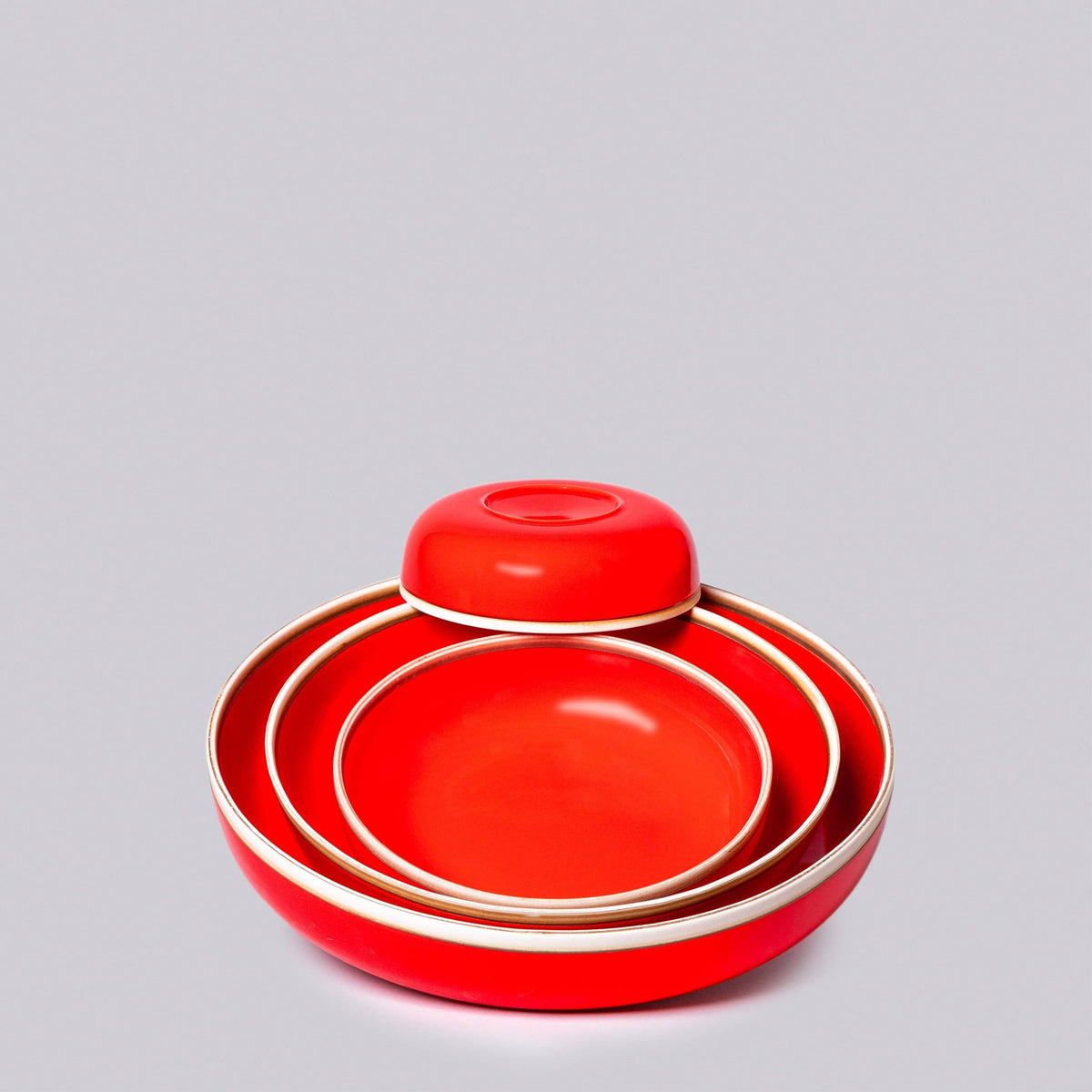Glazed Porcelain Nesting Bowls, Coral Red