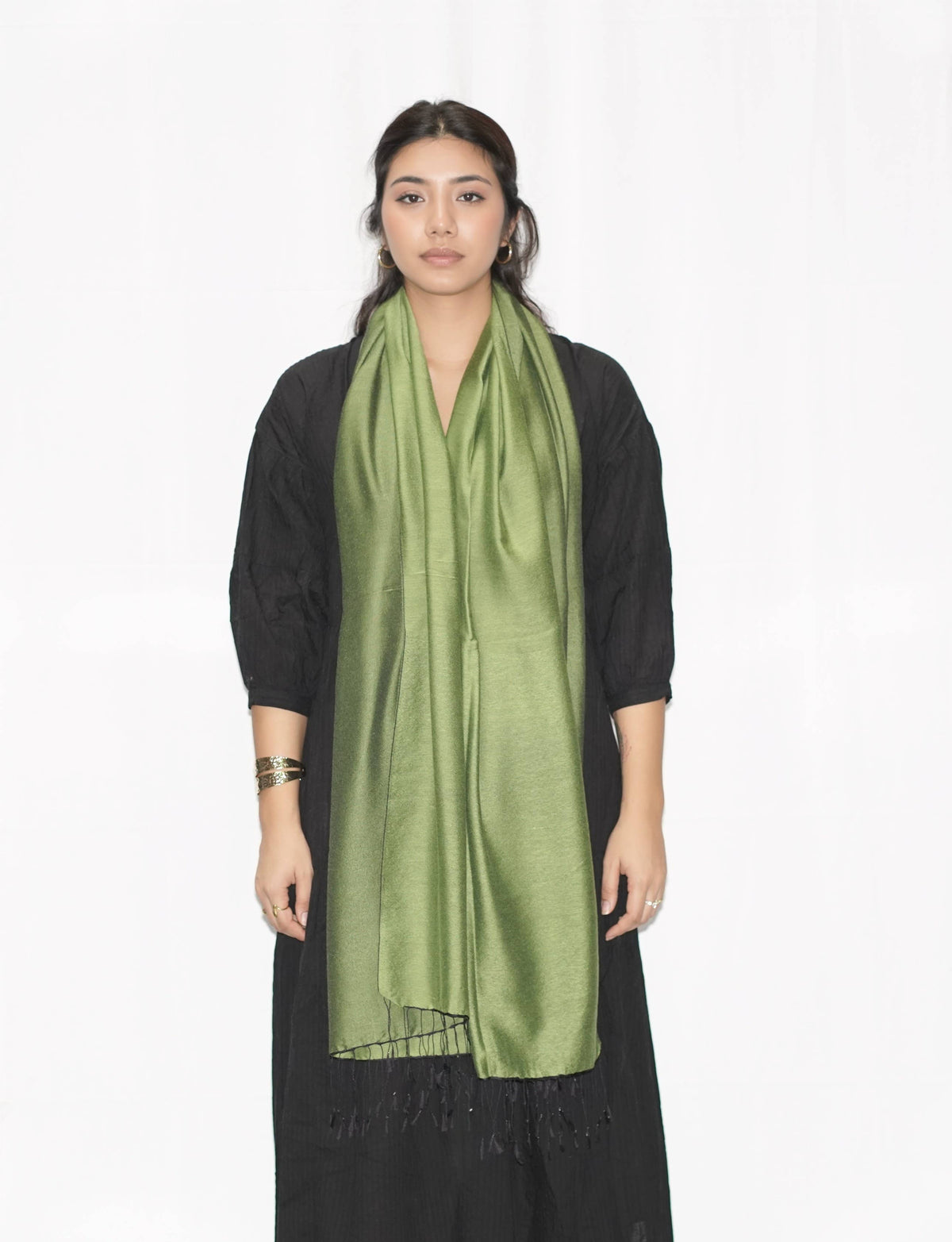 Seaweed Green Silky Water Pashmina Scarf