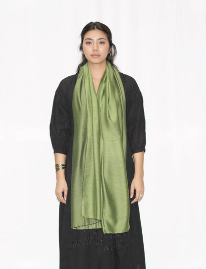 Seaweed Green Silky Water Pashmina Scarf