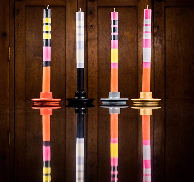Orange, Pink, Blue Stripe Candle Stick