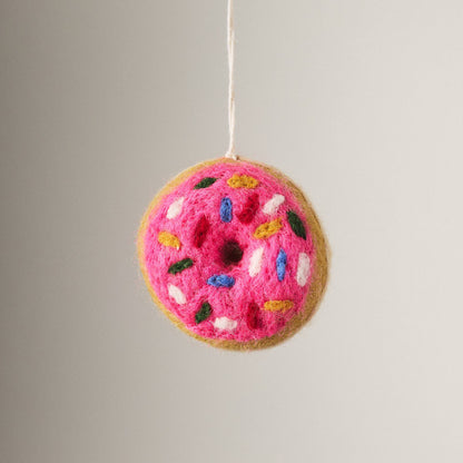 Felted Wool Pink Glazed Donut Ornament