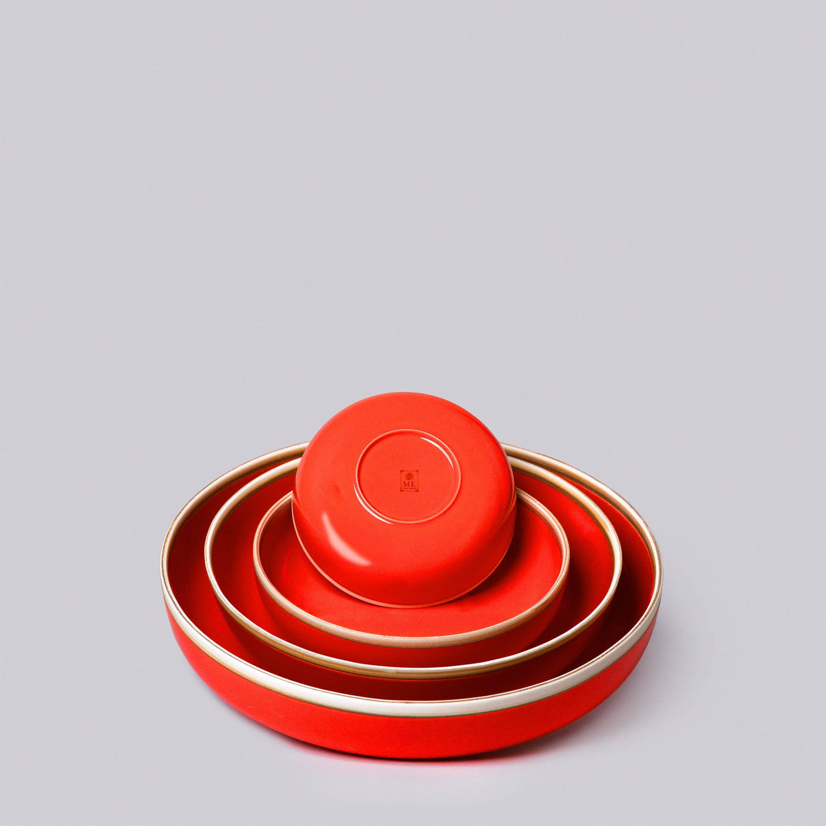 Glazed Porcelain Nesting Bowls, Coral Red