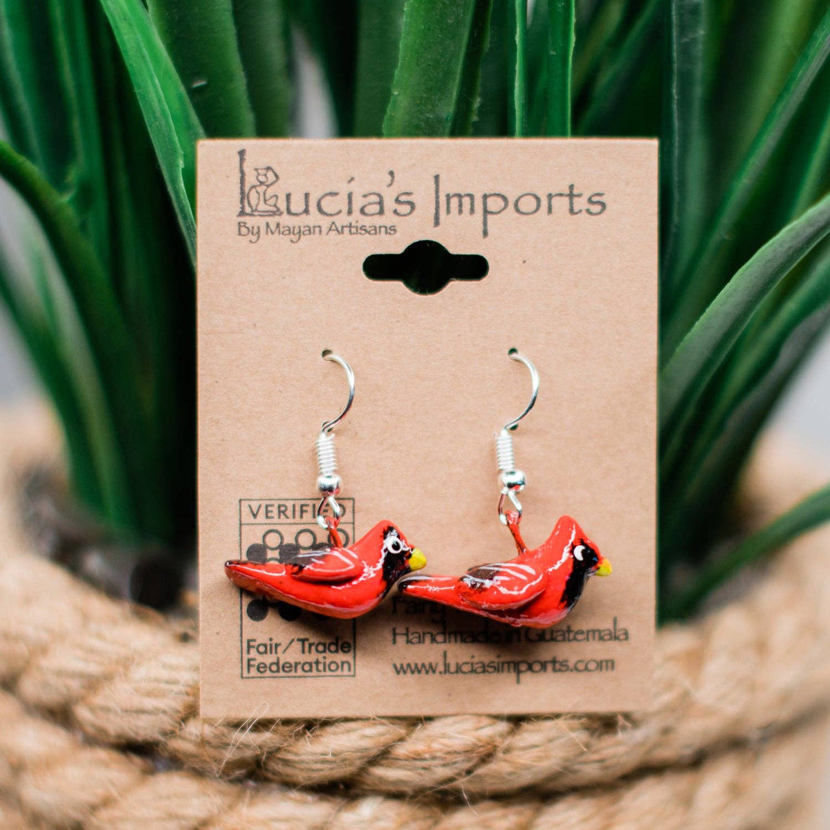 Hand Painted Red Cardinal Ceramic Earrings