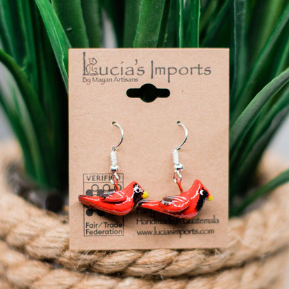 Hand Painted Red Cardinal Ceramic Earrings