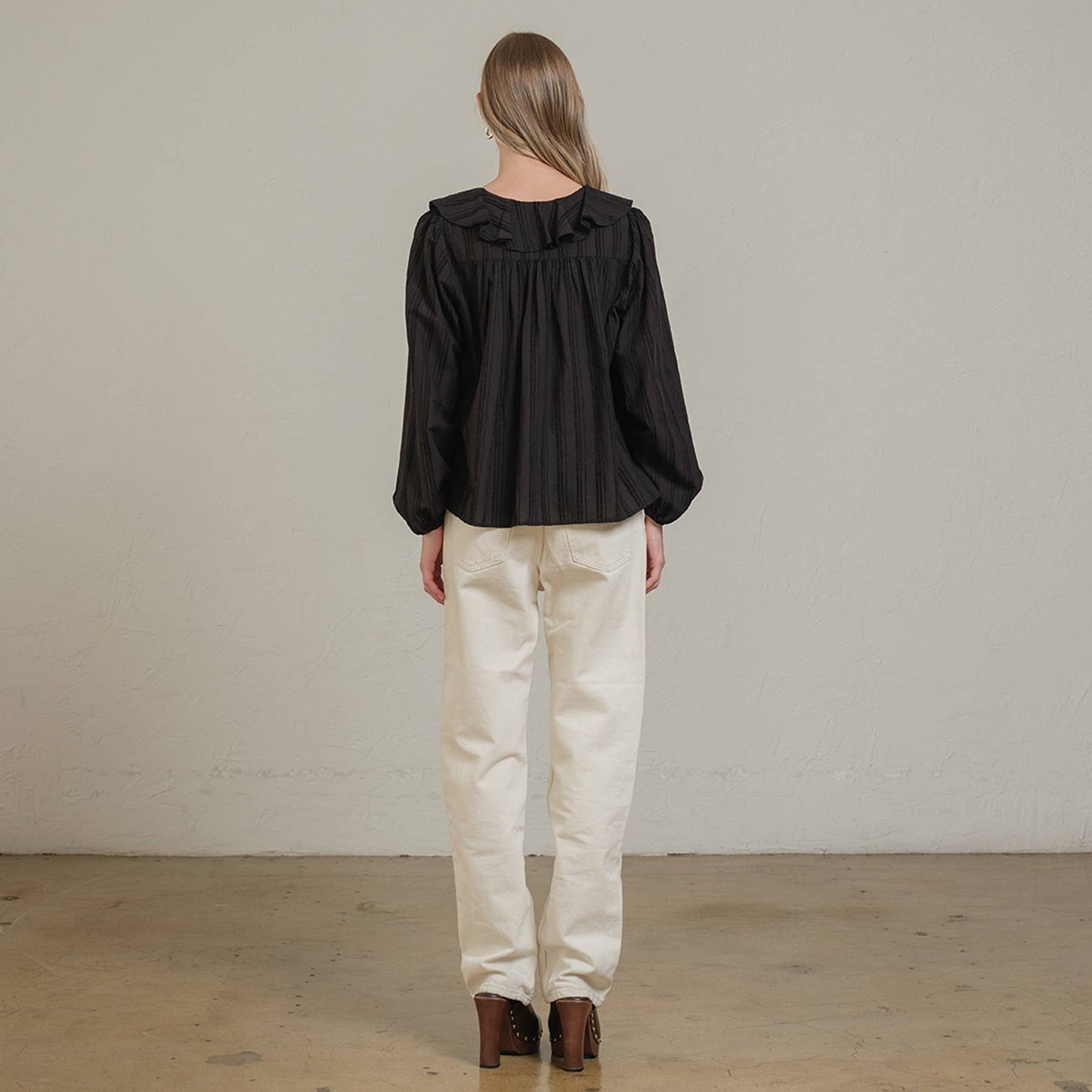 Ruffle Trim Striped Blouse