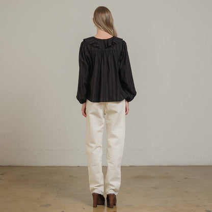 Ruffle Trim Striped Blouse