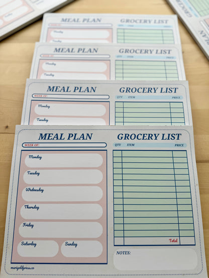 Retro Diner Check Style Meal Planner & Grocery List Notepad