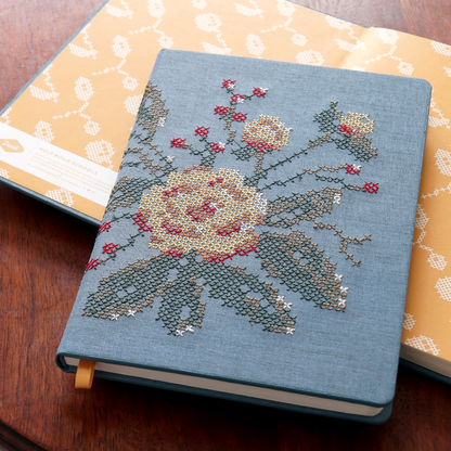 Cross Stitch Flowers Embroidered Journal Notebook